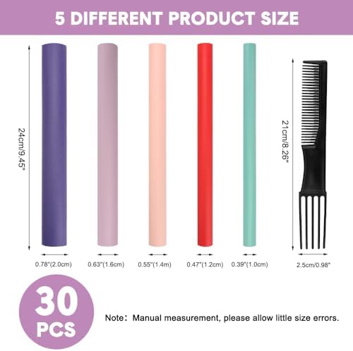 Flexible Hair Curlers to Sleep in, 30PCS Flexi Rods (9.45" and 5 Sizes 0.39"-0.78"), No Heat Heatless Curling Set for Short Medium Long Hair - Image 4