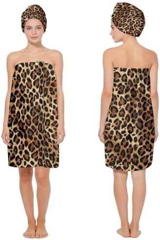 Absorbent Bath Towel Wrap Set (32 X 60 in), Leopard Print Towel Wrap by HEIFAM