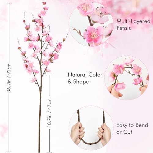 36'' Cherry Blossom Decor, 4 Pcs Long Stem Artificial Flowers for Tall Vase - Image 3