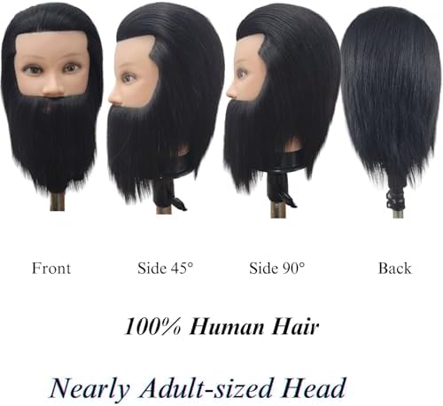 Barber Male Black Human Hair Mannequin Head with Beard - Image 5