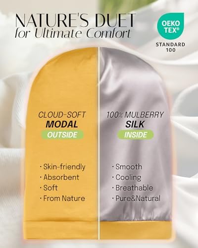 OLESILK 100% Mulberry Silk Bonnet for Sleeping Women, Hair Wrap for Curly Hair Care, Real Silk, Not Satin, Yellow - Image 2
