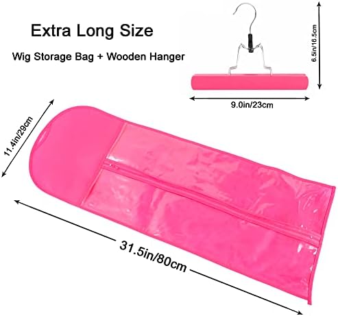 31.5 Inch Hair Extension Holder, Extra Long Wig Storage Bag with Hair Extension Hanger for Multiple Wigs, Portable Style Travel Hair Extensions Bag (1Pcs Pink) - Image 3