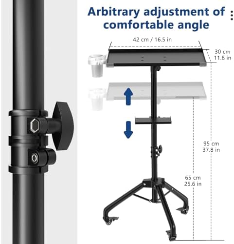 ZHOOGE Salon Tray Cart on Wheels with Stand Rack Tray, Premium Iron Alloy Tattoo Tray Height Adjustable Salon Service Tray with 360 Degree Mute Universal Tricycle for Tattoo Work, SPA and Dental Tray - Image 5