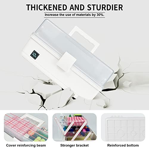 Creahaus 13 inch Art Craft Organizer Storage Box with 3 Layer, Multipurpose Plastic Tool Box with Handle for Sewing, Art Supply, Medicine, Nail, Hair Accessories (White) - Image 4