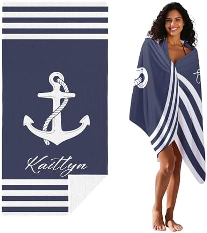 JML Personalized Beach Towel with Name, Custom Anchor Beach Towel, Customized Microfiber Pool Towel, Quick Dry & Absorbent Swim Towel for Adult,Anniversary, Birthday, Summer Holiday,Vacation - Image 2