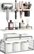 3-Tier Bathroom Floating Shelves with Hair Dryer Holder, White by GODDGITT