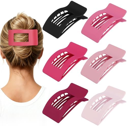 French Flat Hair Clips for Women 6pcs Hair Claw Clips for Thick or Thin Hair Matte Claw Clips for Girls Barrettes Non-Slip Strong Hold Hair Accessories for Women (Pink) by Artchita