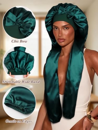 1+2 Satin Pantyhose Bonnet for Braids, Long Hair Bonnet for Women Sleeping - Image 4