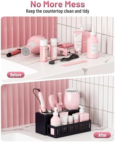 Hair Tool Organizer, Detachable Hair Dryer Holder with 3 Stainless Steel Cups, Wall Mounted Bathroom Organizers and Storage for Accessories, Curling Irons, Straighteners, Toiletries, Makeup - Image 7