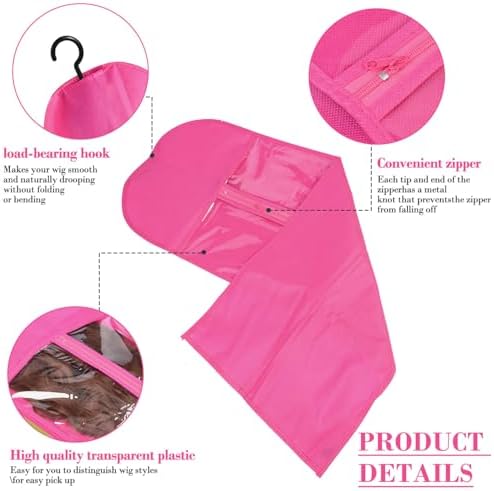 4-in-1 Wig Storage Solution - Extra Long Wig Hanger & Bags (31.5 Inch, Rose Red) - Image 4