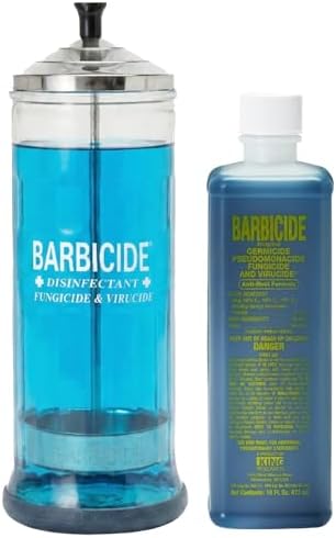 BARBICIDE Disinfectant Jar and Concentrate Starter Set (37 Oz Jar +16 Fl Oz)– Professional Salon, Spa & Barber Tool Sanitizing Kit by Barbicide