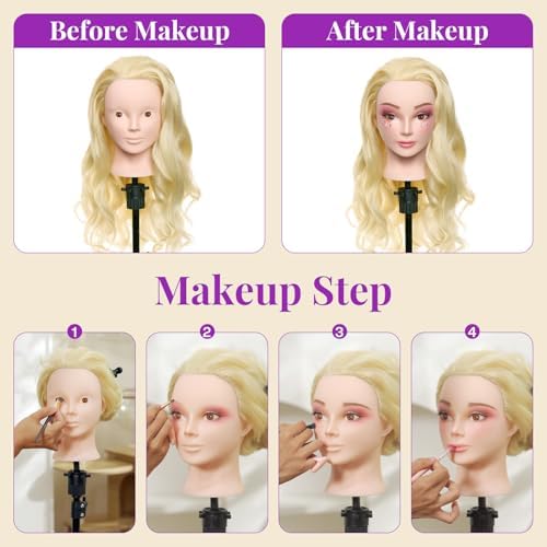 28" Mannequin Head with 80% Real Human Hair for Makeup Practice#613 - Image 3
