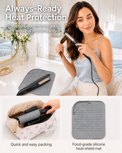 Hair Tool Travel Bag With Heat Resistant Mat, Large Capacity Hot Tool Bag & Hair Tool Organizer Bag for Curling Iron, Flat Iron, Hair Dryer, Hair Accessories Organizer, Travel Essentials for Women - Image 4