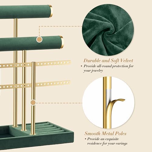 Jewelry Organizer Stand for Necklaces, Bracelets, Earrings, Rings, Green - Image 2