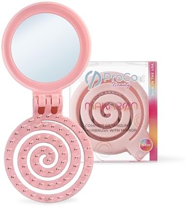Mini Detangler Travel Hair Brush with Mirror, Makaron Hair Brushes for Women, Men and Kids, Unique 3D Flexible Design for All Hair Types, Styling Accessory, Travel Essentials for Women (PINK) by Unknown