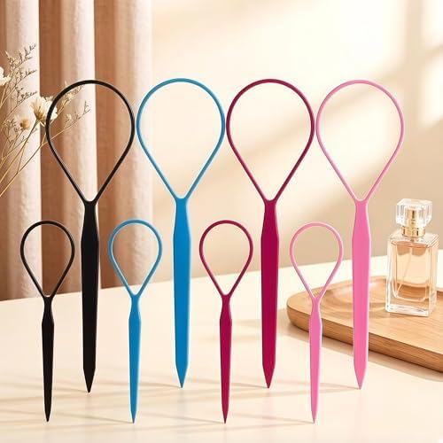 Topsy Tail Hair Tool Set, Ponytail Maker Loop Styling Tools, 2 Sizes, Multicolor, 8 Piece - Image 2
