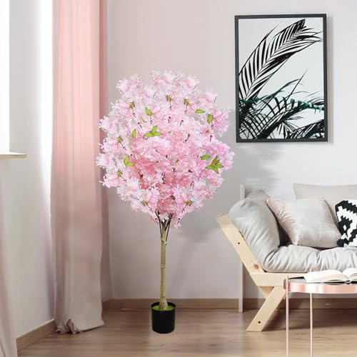 4FT Artificial Cherry Blossom Tree,Faux Cherry Blossom Tree in Pot, Faux Sakura Tree with Pink Flowers,Artificial Flower Plant for Indoor Decor, Entryway,Front,Living Room,Office - Image 3