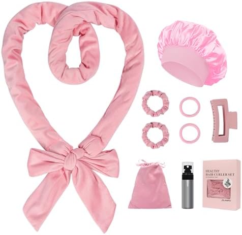 ZILAMPU No Heat Overnight Curl Headband, 70" Soft Wave Hair Rollers for Long Hair, 9 PCS Hair Curling Rods Gift Set - Pink by ZILAMPU