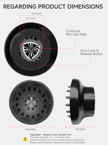 meborll Hair Diffuser, Diffuser Attachment for Hair Dryer, Hair Diffuser for Curly Hair, Universal Diffuser for 1.5-2.4" Hair Blow Dryer Long Thick Curly Wavy Hair, Hair Attchment for Women, Black - Image 5