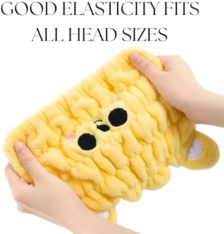 Microfiber Hair Towel Wrap for Kids, Yellow Bear Toddler Quick Dry Cap - Image 5