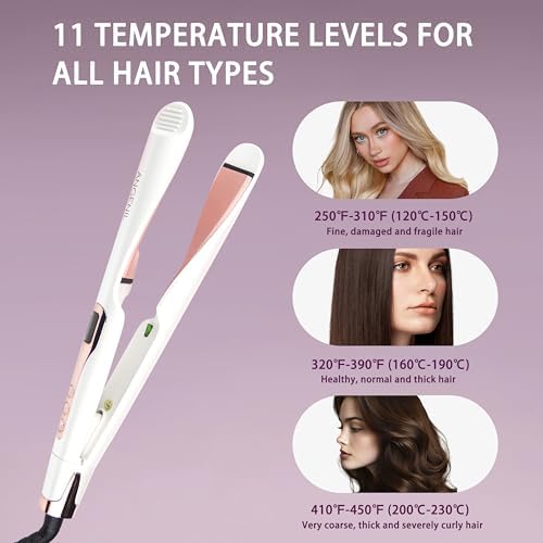 ANGENIL Pro Tourmaline Ceramic Twist Hair Straightener, Dual Voltage Flat Iron Curling Iron in One, Round Flat Iron with Silicone Heat Resistant Mat, LCD Display, 11 Adjustable Temp, 20S Fast Heating - Image 6