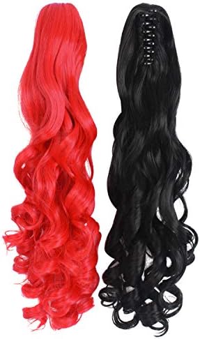 MapofBeauty Lolita Long Curly Clip on Ponytails Cosplay Wig, Black/Red - Image 6