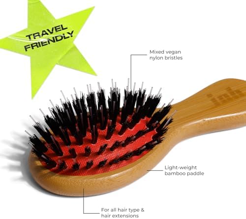 INH Mini Boar Bristle Hair Brush | Travel Size Detangling Paddle Brush - Image 4