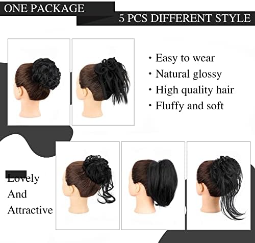 HMD 5 Pieces Messy Hair Bun Hairpiece Tousled Updo for Women - Image 2