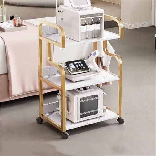 Esthetician Trolley Cart with Wheels and Armrests, Salon, Spa Beauty Machine Storage Cart, 3 Tier Beauty Rolling Cart, Mobile Rolling Cart for Beauty Salon(Gold) by Unknown