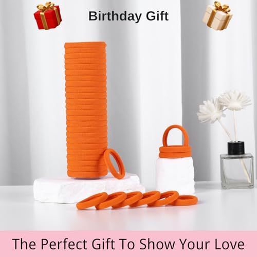 LuSeren 120 Pcs Orange Hair Ties for Women, No Damage Soft Seamless Nylon Hair Elastics for Thick Hair, Ponytail Holders, Solid Orange Hair Accessories - Image 7