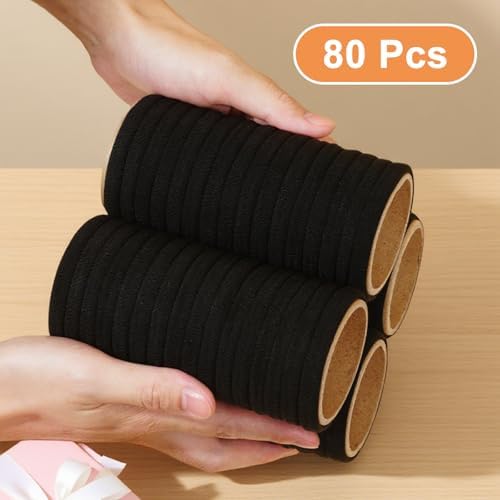 80pcs Black Thick Hair Ties for Women, 2.36 IN Large No Metal Ponytail Holders, Heavy Duty Elastic Hair Bands, Durable No Damage Hair Elastics for Thick & Curly Hair, Strong Hold - Image 5