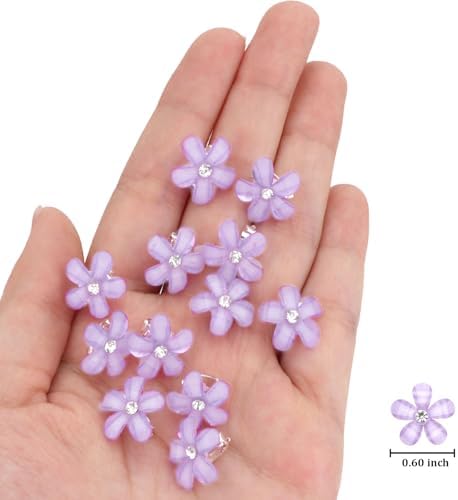 YISSION Light Purple Mini Flower Hair Clips for Women & Girls, 20Pcs Floral Hair Barrettes with Crystal, Elegant Hair Accessories for Wedding Prom Party Daily Hairstyling - Image 6