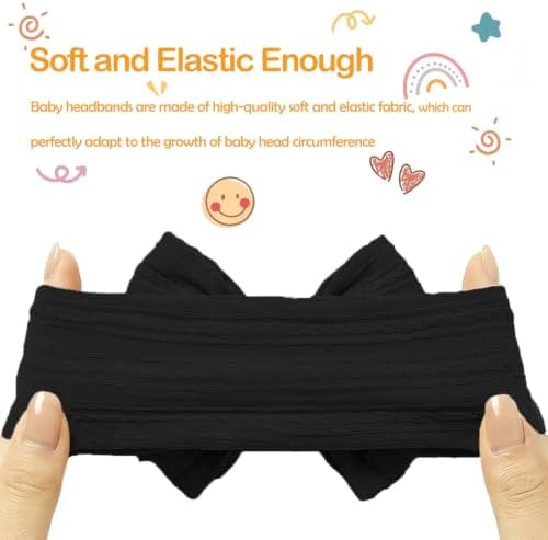 Baby Bows Headbands Soft Nylon Handmade Hair Accessories for Newborn Infant Toddler Kids (3 Black Purple Brown, Large) - Image 3