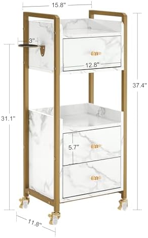BarberPub Salon Cart with Lockable Wheels, Rolling Cart 2478 (White) - Image 3