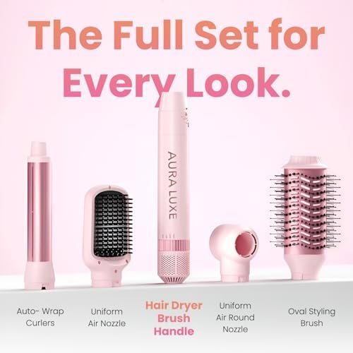 5-in-1 Blow Dryer Brush Set Pink, Ionic Hot Air Brush with Ceramic Tourmaline Metal Curling Barrels, Volumizer Straightener Hair Dryer for All Hair Types Travel Friendly — Aura Luxe - Image 2