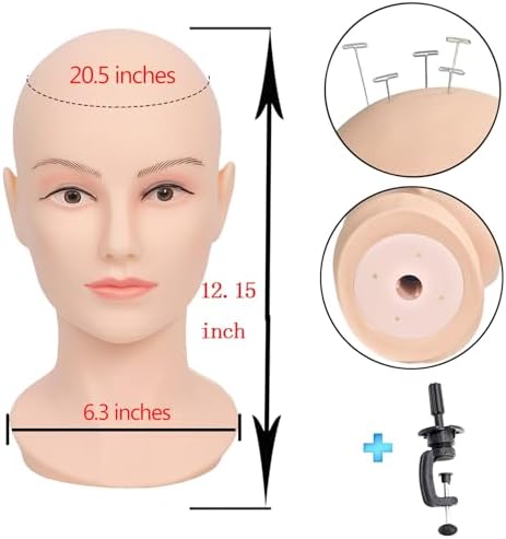 Female Life Size Bald Mannequin Head Professional Cosmetology for Wig Making, Display Wigs,Glasses,Eyeglasses, hairs, T pins,with Free Clamp - Image 2