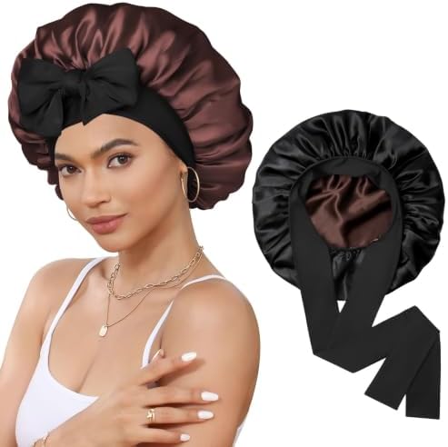 CHLINS Double Layer Satin Bonnet for Sleeping, Hair Bonnet for Curly Hair by CHLINS