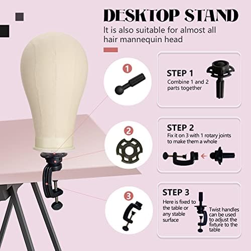 SZCY LLC 22 Inch Wig Head, 47inch Wig Stand Tripod with Heads, Canvas Block Head Mannequin Head Stand Wigs Display Styling Head With Mount Hole, Manikin Canvas Head Block Set for Wigs Making Display - Image 5