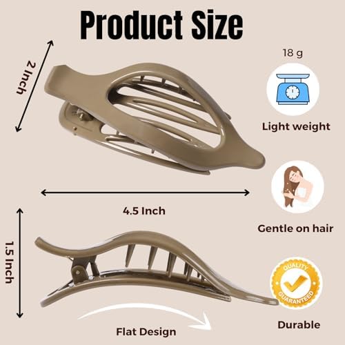 8 Pack Neutral Flat Hair Clips for Women – Large No-Slip Claw Barrettes in Cream, Blonde, Mustard Yellow & Light Brown,Shiny Finish Strong Hold for Thick & Thin Hair - Image 2