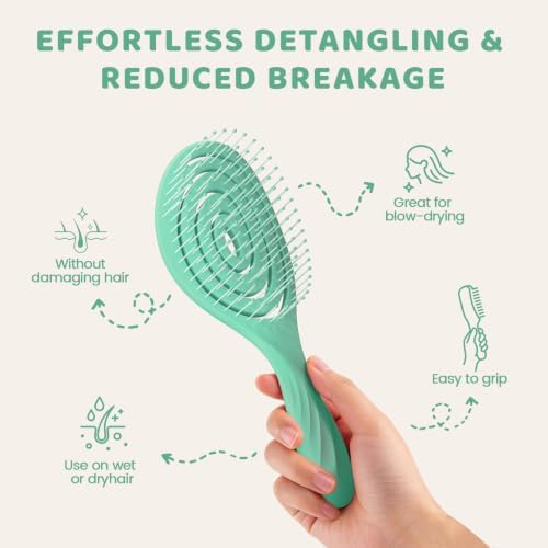 SHINLEA Hair Brush, Detangle Anti Tangle Brush, Spiral Hairbrush for Wet & Dry Hair, Women, Men, Kids, Glide Through Tangles For All Hair Types, Green - Image 2