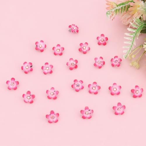 YISSION 20Pcs Mini Ombre Hot Pink Flower Hair Clips Women Girls Wedding - Image 7