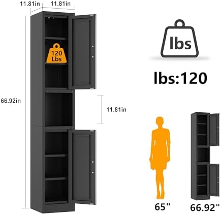 Ckzbx Tall Narrow Storage Cabinet 66.93" H Tall Bathroom Cabinets Metal Pantry Cabinet, 4 Adjustable Shelves for Kitchen, Home Office, Living Room, Dinning Room (12 inches Wide Black) - Image 2