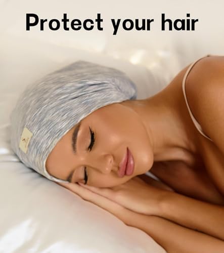 SECZIPE 2 Pcs Silk Satin Sleep Bonnet Hair Wrap, Shower Cap Men Women, Gray - Image 2