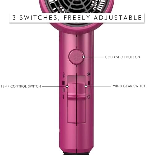 AINA Hair Dryer with Diffuser,Comb Full-Featured Blow Dryer 110V(Neon Pink) - Image 3