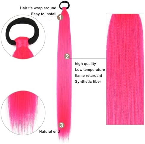 Ponytail Extension 2 Pc Rose Red Braid Ponytail Extension with Elastic Tie - Image 3