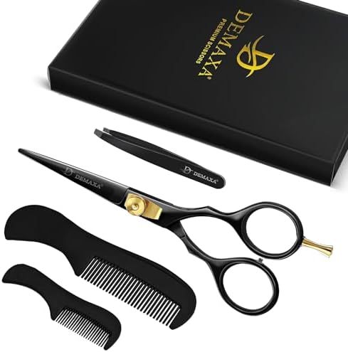 Mustache Scissors Beard Scissors for men with Beard Mustache Comb DEMAXA 5.5" Rust-Free Professionally Sharpened for Precision Trimming with Tweezers, Premium Black Beard Shears moustache scissors men - Image 2