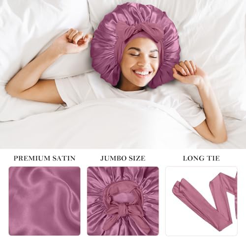3Pcs Bonnets for Sleeping, Extra Satin Silk Bonnet for Sleeping Women with Tie Band for Curly Hair Jumbo Bonnet Braids - Image 3