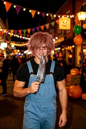 Chucky Wig Scar Tattoos 16 Inch Large Halloween Fake Knife Prop with Fake Blood for Chucky Costume Plastic Halloween Prop Knife for Costume Accessories Horror Cosplay - Image 4