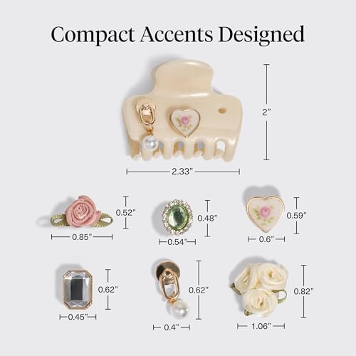 KitschPop ™ Hair Clips For Women with Charm Sets- Pearlized Cream, 7pcs Set - Image 5