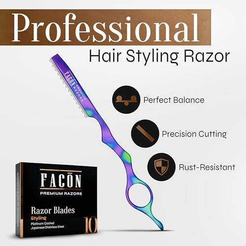 Facón Hair Razors for Cutting Hair - Professional Styling Razor Kit with 11 Replacement Blades, Stainless Steel Hairs Cutting Tool for Salon & Home, Premium Cutting Thinning Texturizing Faether Razor - Image 2